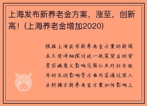 上海发布新养老金方案，涨至，创新高！(上海养老金增加2020)